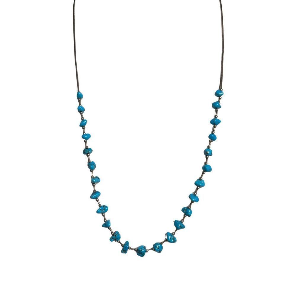 Authentic Southwestern Raw Turquoise Nuggets Liquid Sterling Silver Necklace